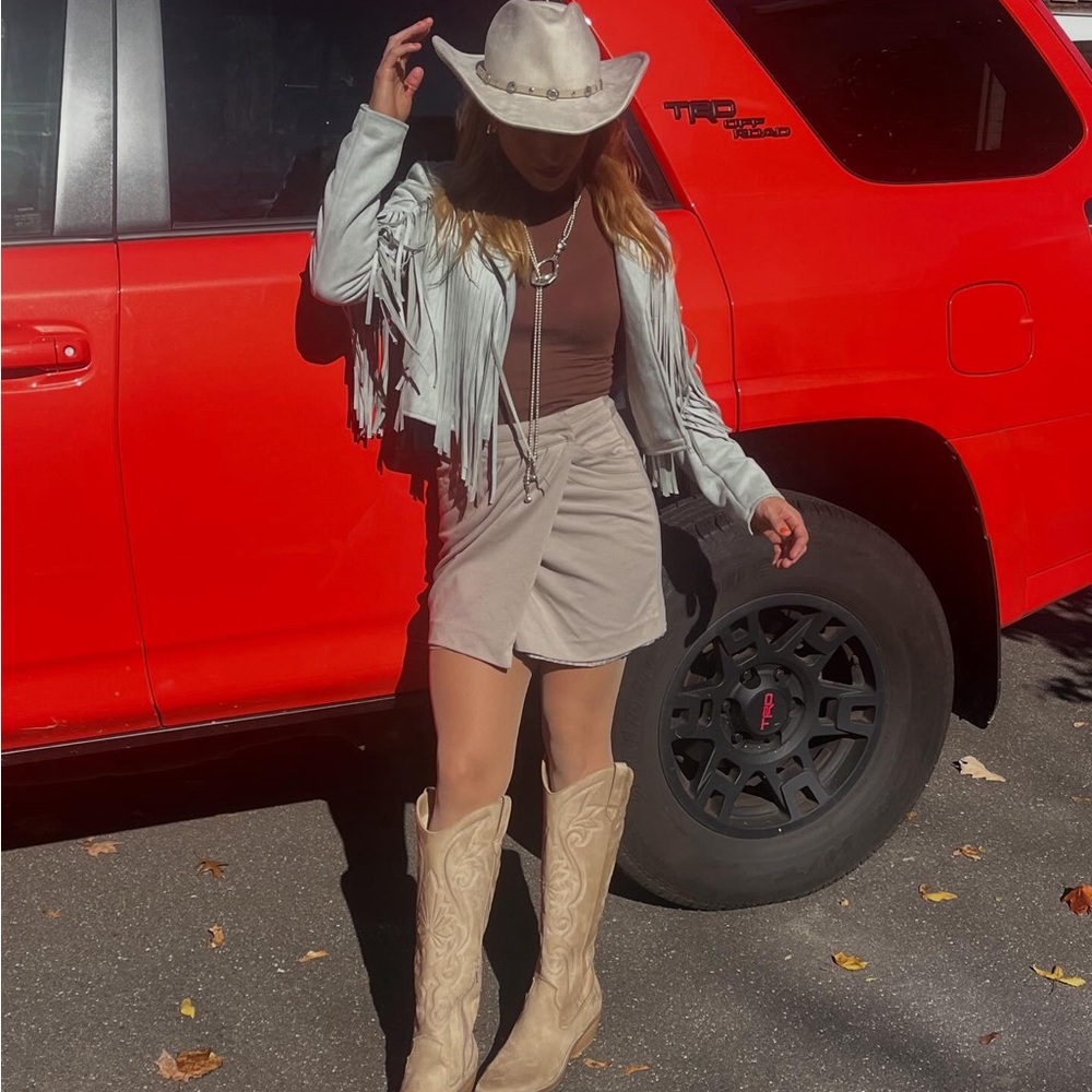 Lulu's Light Gray Fringe Jacket